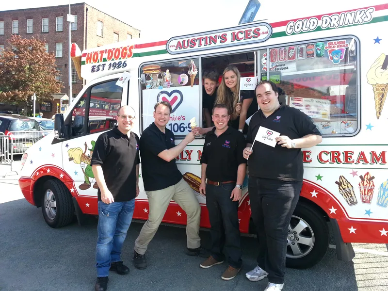 Austins Ices corporate van catering outside MediaCityUK buildings in Manchester